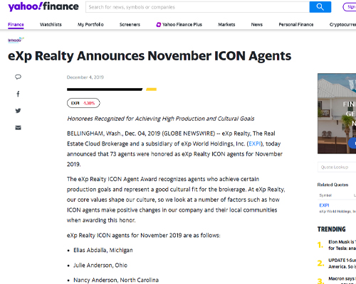 eXp Realty Announces November ICON Agents - Collette McDonald